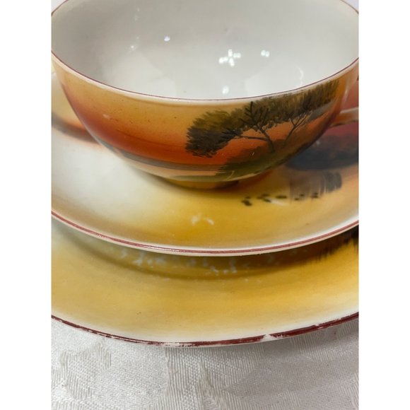 Luster ware Cup Saucer Plate Swan Lake Sunset - Picture 11 of 12